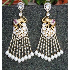 Nizami Ruby Polki Diamond Pearl Dangler Earrings